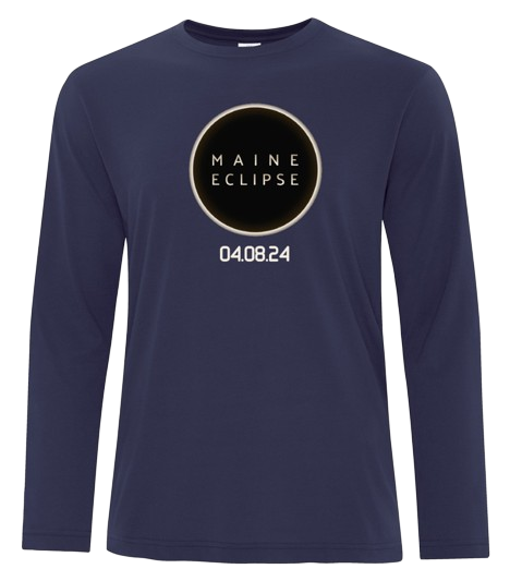 Long Sleeve Tee Navy with Eclipse Logo and date.