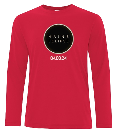 Long Sleeve Tee Red with Eclipse Logo and date.