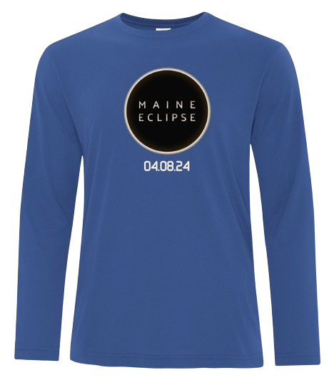 Long Sleeve Tee Royal Blue with Eclipse Logo and date.